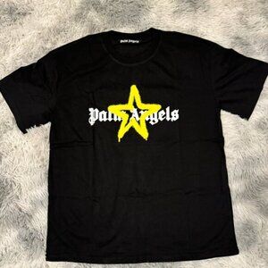 Palm Angels Yellow Grafitti Star Logo Black T-Shirt Size Large